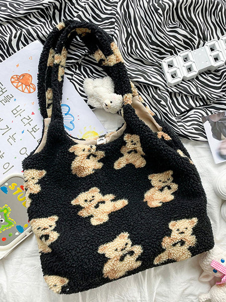 Sweet Lolita Bag White Short Plush Teddy Bear Patter Faux Suede Lolita Accessories