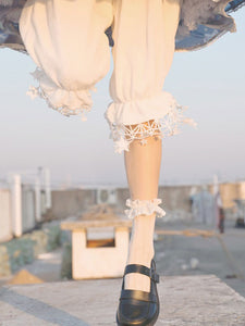 Sweet Lolita Bloomers Fringe Stars Pattern Cropped White Lolita Shorts