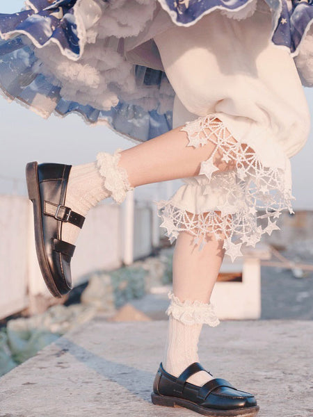 Sweet Lolita Bloomers Fringe Stars Pattern Cropped White Lolita Shorts