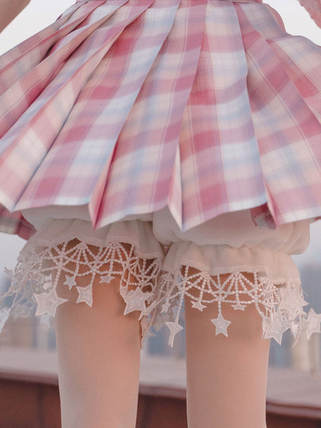 Sweet Lolita Bloomers Fringe Stars Pattern White Lolita Shorts