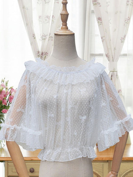 Sweet Lolita Blouses Lolita Top Neverland White Half Sleeves Ruffles Lolita Shirt
