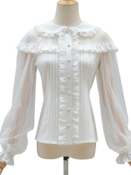 Sweet Lolita Blouses Lolita Top Neverland White Long Sleeves Ruffles Lolita Shirt