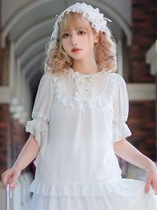 Sweet Lolita Blouses Neverland Lolita Top White Half Sleeves Ruffles Lolita Shirt