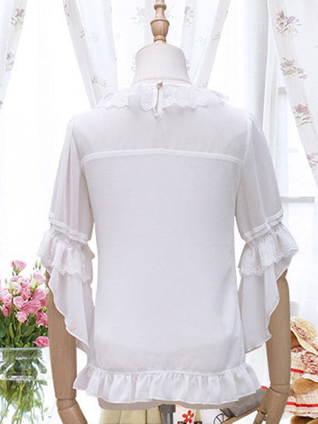 Sweet Lolita Blouses Neverland Lolita Top White Half Sleeves Ruffles Lolita Shirt