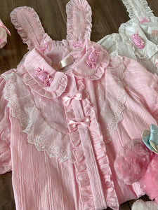 Sweet Lolita Blouses Pink Long Sleeves Lace Lolita Top Bow Lolita Shirt