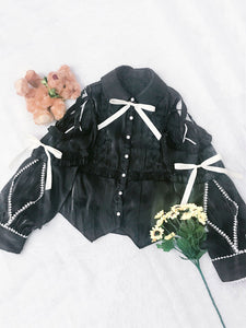 Sweet Lolita Blouses Polyester Lace Up Long Sleeves Casual Top Light Apricot Lolita Shirt