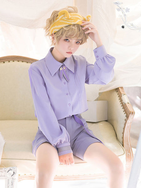 Sweet Lolita Blouses Purple Long Sleeves Lolita Top Bows Lolita Shirt