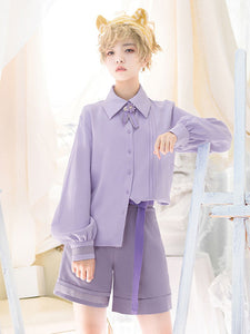 Sweet Lolita Blouses Purple Long Sleeves Lolita Top Bows Lolita Shirt