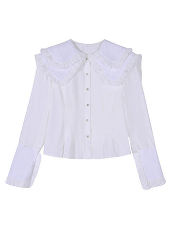 Sweet Lolita Blouses Ruffles Long Sleeves Peter Pan Collar White Lolita Shirt