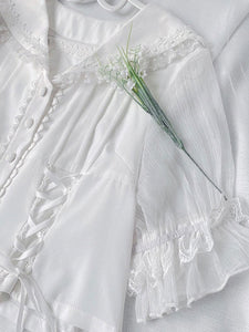 Sweet Lolita Blouses White Short Sleeves Lace Ruffles Lace Lolita Shirt