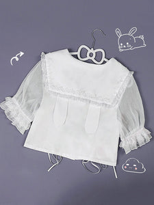 Sweet Lolita Blouses White Short Sleeves Lace Ruffles Lace Lolita Shirt