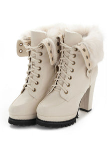 Sweet Lolita Boots PU Leather Chunky Heel Round Toe White Lolita Ankle Boots Footwear