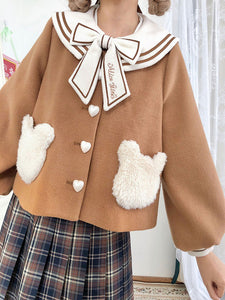 Sweet Lolita Coats Bows Polyester Overcoat Coat Bow Coffee Brown Lolita Outwears