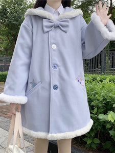 Sweet Lolita Coats Dark Navy Bows Overcoat Polyester Winter Lolita Outwears Long Sleeve