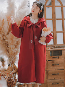 Sweet Lolita Coats Red Overcoat Long Sleeve Polyester Fall Academy Lolita Outwears