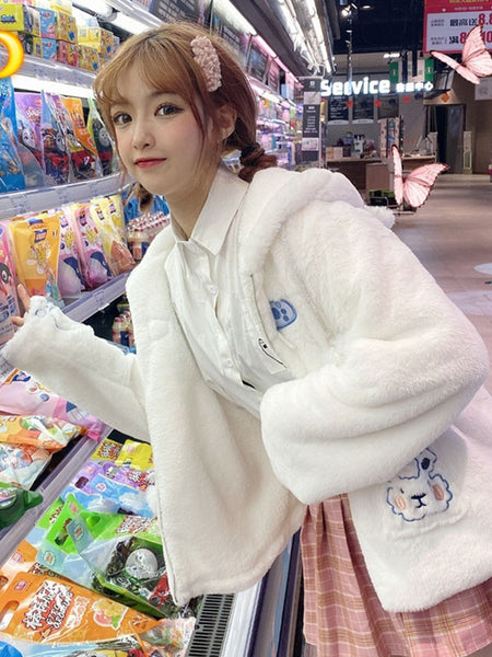 Sweet Lolita Coats White Coat Animal Print Overcoat Polyester Fall Lolita Outwears Cute Bear Ears