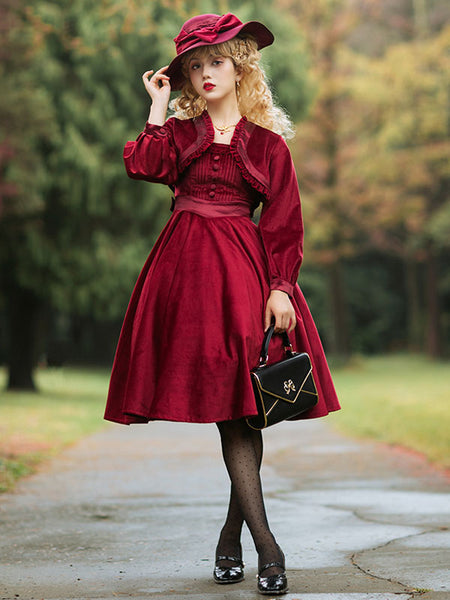 Sweet Lolita Cover-ups Burgundy Top Velour Long Sleeve Lolita Outwears