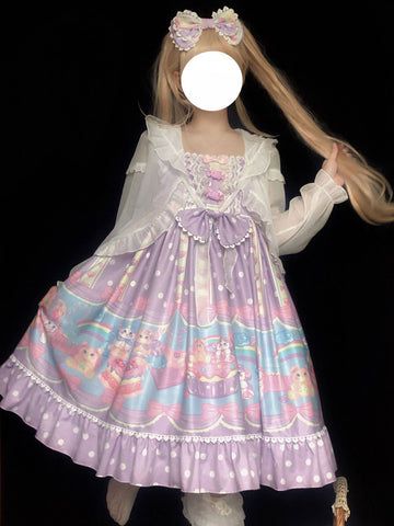 Sweet Lolita Cover-ups White Ruffles Top Bunny Pattern Polyester Lolita Outwears