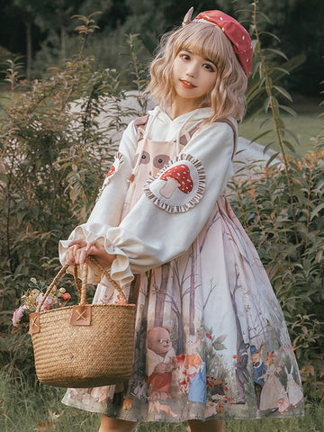 Sweet Lolita Dress 3-Piece Set Polyester Apricot Hat Top Jumper Lolita Dress Outfit