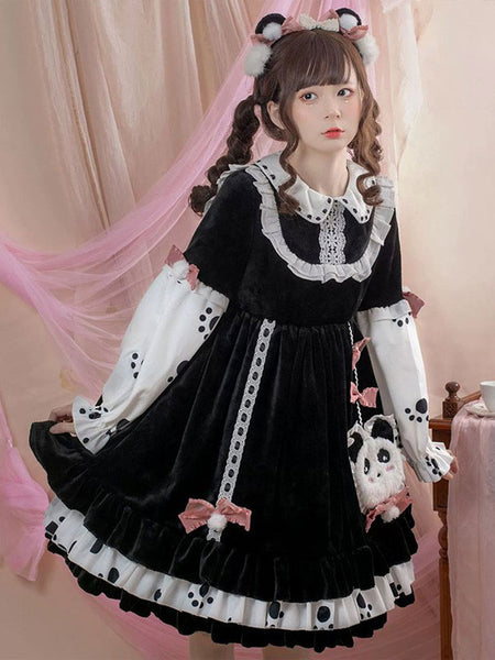 Sweet Lolita Dress Color Block Polyester Long Sleeves Dress