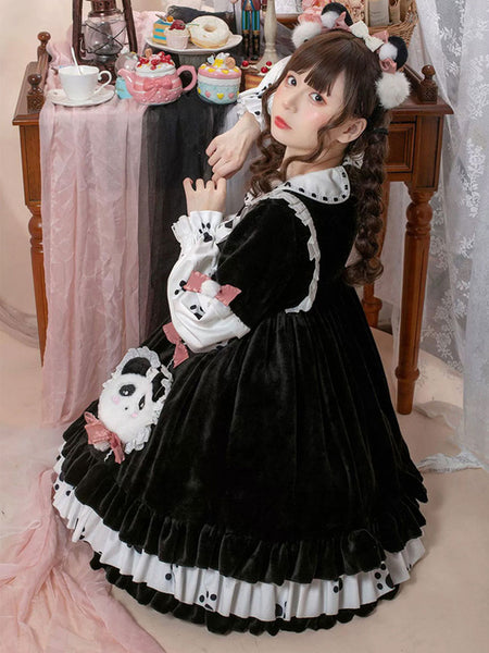 Sweet Lolita Dress Color Block Polyester Long Sleeves Dress