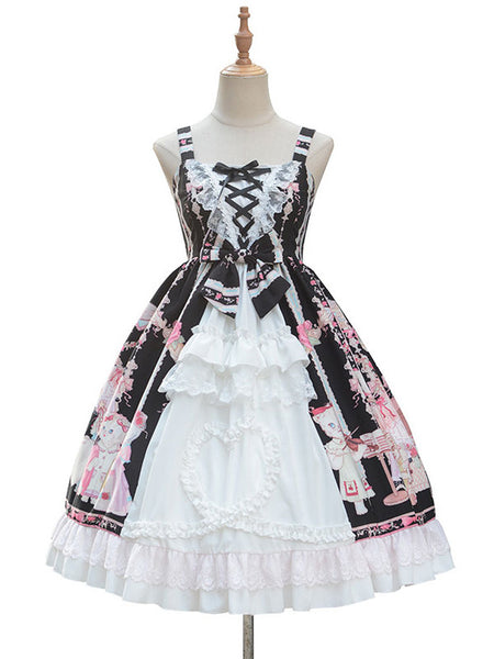 Sweet Lolita Dress Floral Print,Lace Polyester Sleeveless Dress