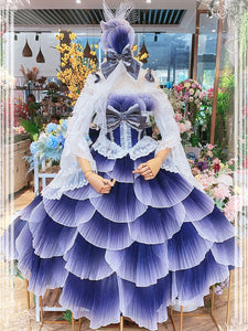 Sweet Lolita Dress Only Polyester Short Sleeves Bows Lace Ruffles Mermaid Pink Lolita Dress