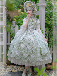 Sweet Lolita Dress Only Polyester Sleeveless Bows Lace Ruffles Pink Maxi Lolita Jumper Dress