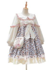 Sweet Lolita Dress Polyester Long Sleeves Bows Ruffles Polyester Pink Lolita Dress