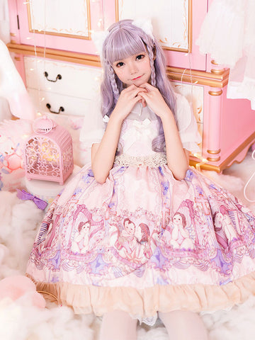 Sweet Lolita Dress Polyester Sleeveless Floral Print Pink Sweet Lolita Jumper Skirt