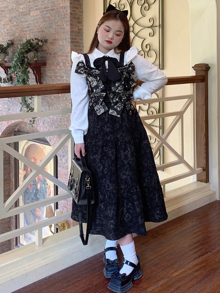Sweet Lolita Dress Polyester Sleeveless Ruffles Black Lolita Jumper Dress