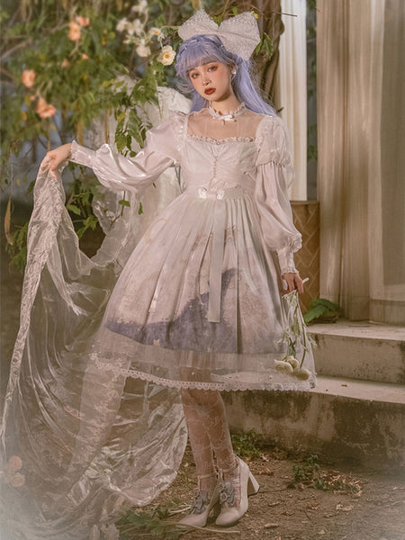 Sweet Lolita Dress Polyester Stars Long Sleeves Dress