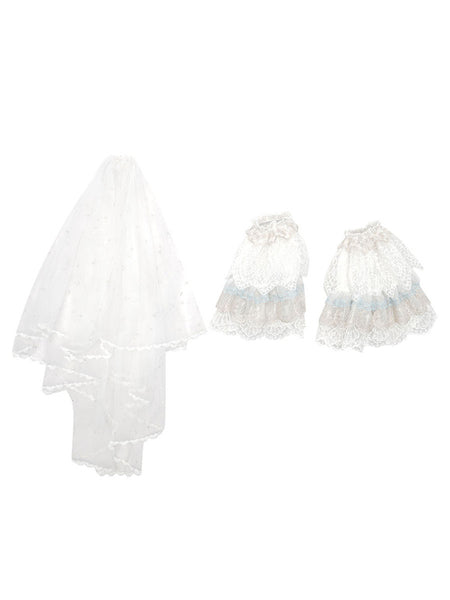 Sweet Lolita Dress Sleeveless Butterfly Pearls Bows Lace Sky Blue Lolita Wedding Dress