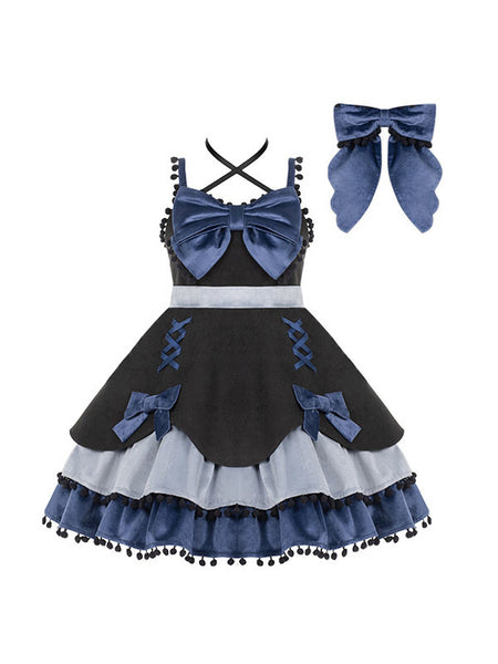 Sweet Lolita Dress Velour Bows Sleeveless Lolita Jumper Skirt