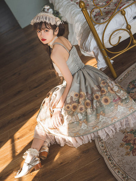 Sweet Lolita Floral Print Dress Polyester Sleeveless Dress