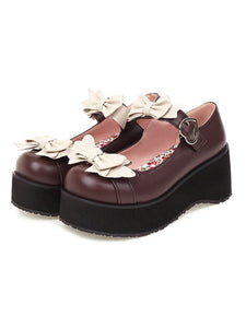 Sweet Lolita Footwear Black Bows Round Toe PU Leather Lolita Shoes