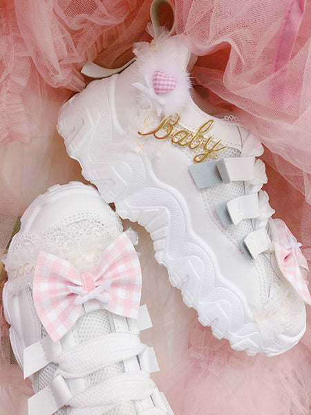 Sweet Lolita Footwear Bows Mesh Round Toe Flat White Lolita Shoes