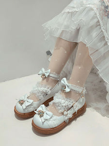 Sweet Lolita Footwear Bows Round Toe PU Leather Daily Casual Lolita Ankle Strap Heels