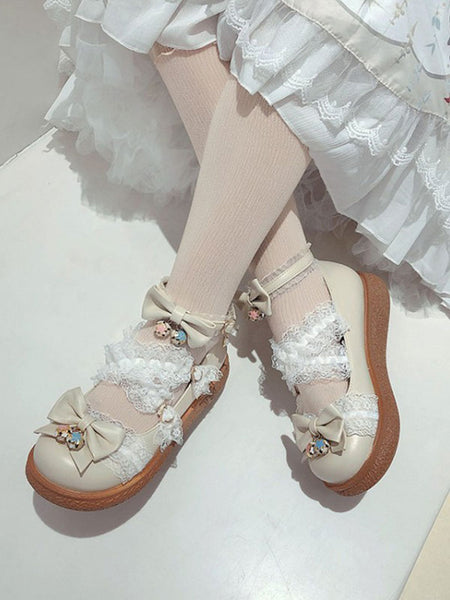 Sweet Lolita Footwear Bows Round Toe PU Leather Daily Casual Lolita Ankle Strap Heels