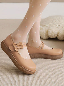 Sweet Lolita Footwear Ecru White Bows Round Toe Lace Up PU Leather Lolita Shoes