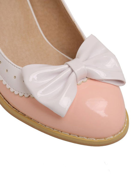 Sweet Lolita Footwear Pink PU Leather Chunky Heel Lace Up Lolita Pumps