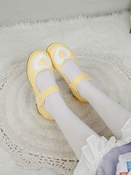 Sweet Lolita Footwear White Cascading Ruffles Round Toe PU Leather Lolita Pumps