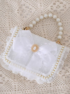 Sweet Lolita Handbag Bow White Pearls Bows Lace Cross-body Bag PU Leather Lolita Accessories