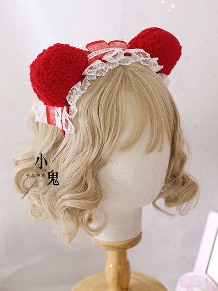 Sweet Lolita Headdress Pink Lace Polyester Fiber Headwear Lace Lolita Hair Accessories