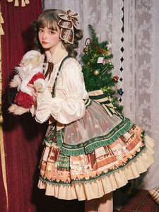 Sweet Lolita JSK Dress 4-Piece Set Polyester Sleeveless Christmas Lolita Jumper Skirt Outfit