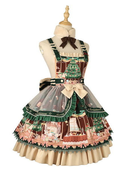Sweet Lolita JSK Dress 4-Piece Set Polyester Sleeveless Christmas Lolita Jumper Skirt Outfit