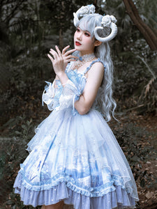 Sweet Lolita JSK Dress Baby Blue Sleeveless Tiered Bows Lace Lolita Jumper Skirts