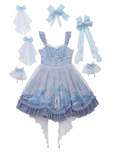 Sweet Lolita JSK Dress Baby Blue Sleeveless Tiered Bows Lace Lolita Jumper Skirts