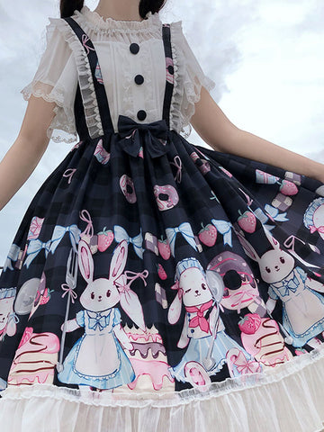 Sweet Lolita JSK Dress Black Polyester Sleeveless Bowknots Alice Daily Casual Lolita Jumper Skirts