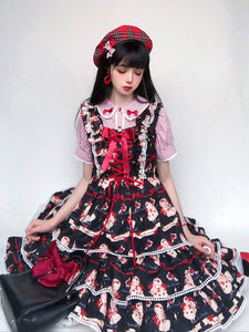 Sweet Lolita JSK Dress Black Sleeveless Lace Up Two-Tone Polyester Daily Casual Lolita Jumper Skirts